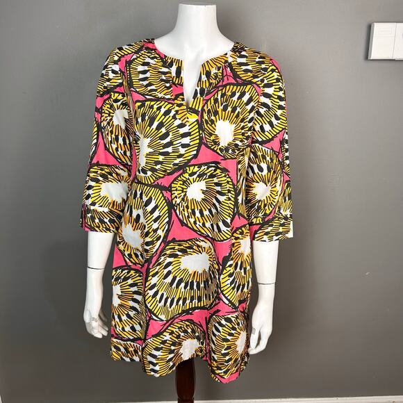 J Crew Tunic Dress Size  6 Pink Ratti Electric Kiwi Cotton Beach Coastal - Picture 2 of 10
